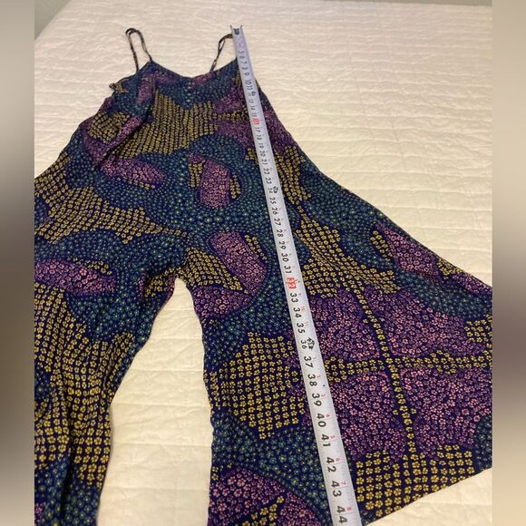 Floreat Black Multicolor Floral Cami Cropped Wide Leg Rayon Hippie Jumpsuit XS - Picture 3 of 12